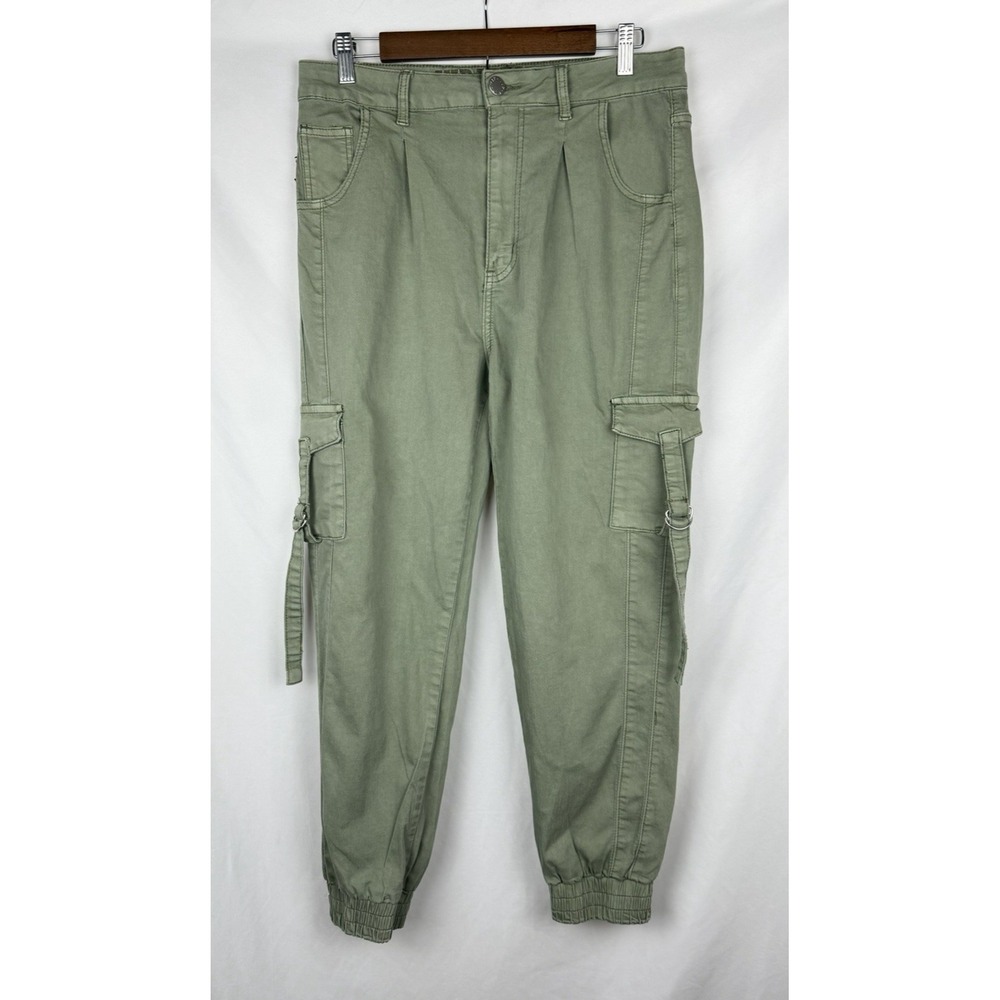 VIP Jeans Womens Cargo Jogger Pants Size 13/14 High Rise Olive Green Utility Y2K
